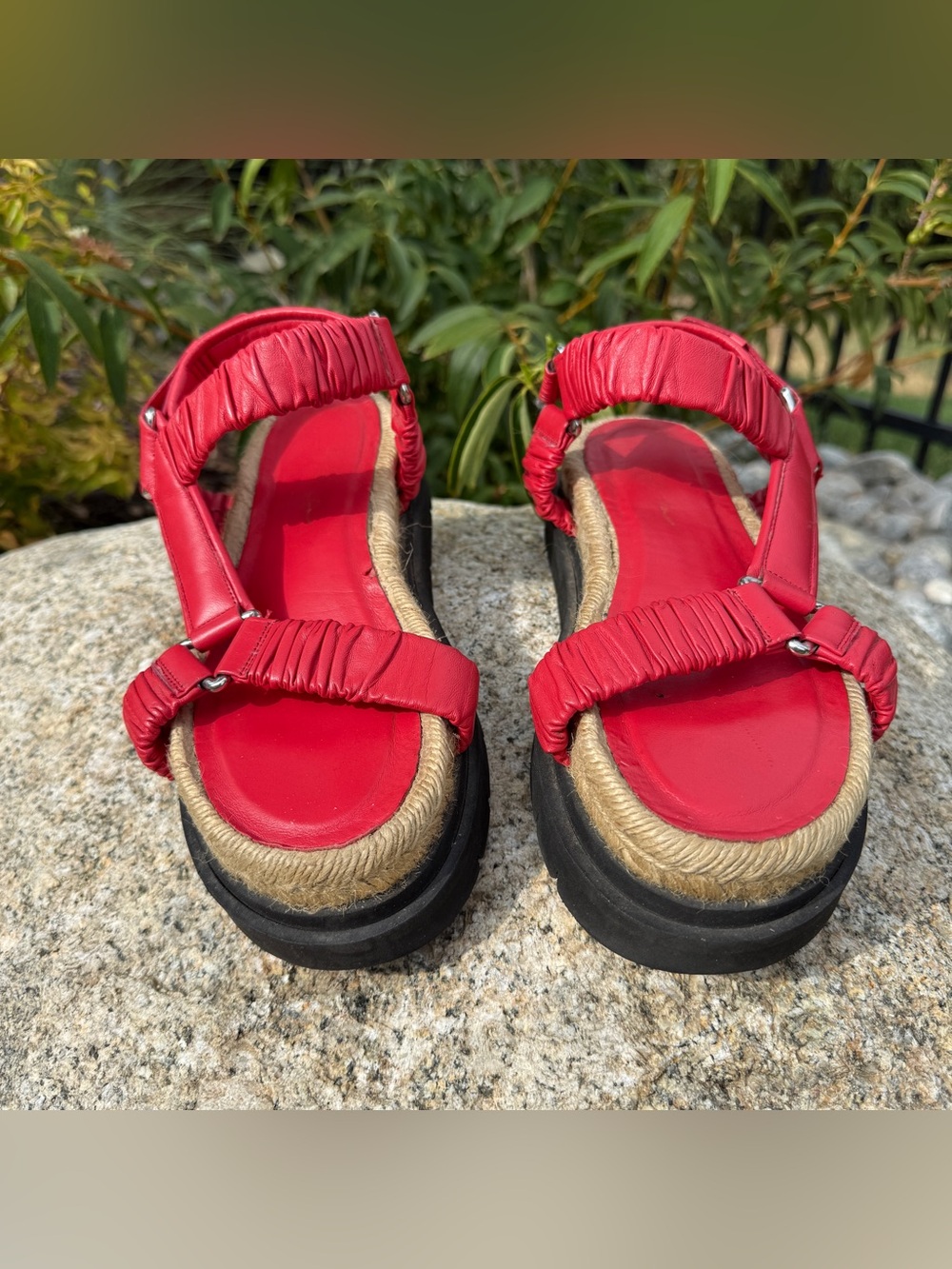 3.1 Phillip Lim Noa Sandals 36 Red Leather Jute Platform Chunky Ruched Italian